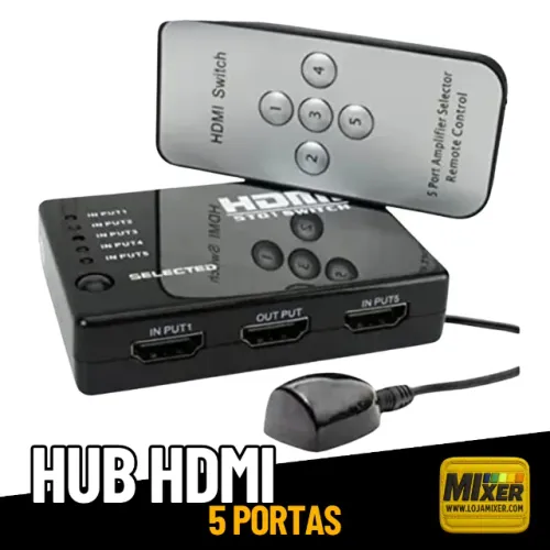 Hub Switch HDMI 5 Portas Splitter Full HD + Controle Remoto _ EL47