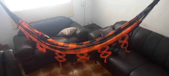 Rede de Descanso do tecido 150 cm 262 cm - Preta e Laranja