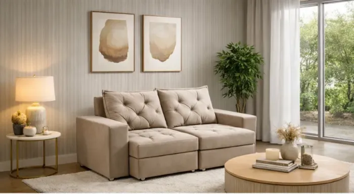 sofa retratil bege novo