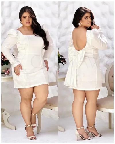 Vestido branco de festa com laço nas costas