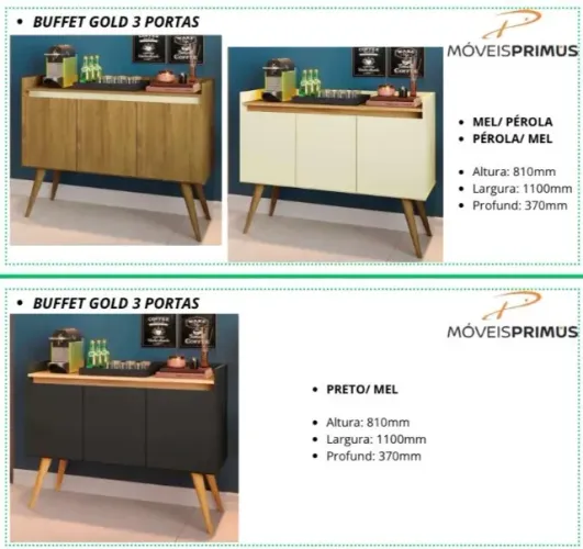 Aparador Buffet Gold 3 Portas Novo
