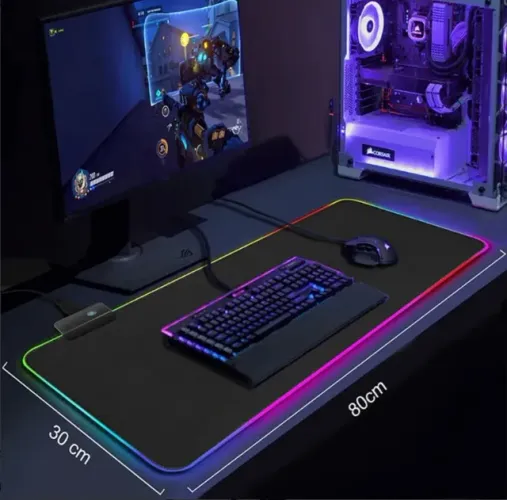MousePad Gamer LED - RGB - Impermeável - EXBOM - 300mm x 800mm - Novo