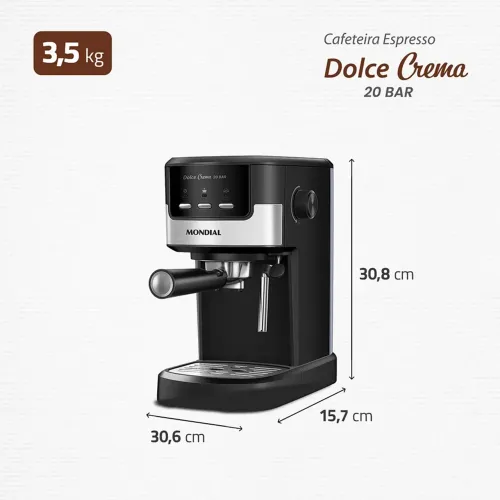 Cafeteira Espresso Dolce Crema 20 Bar Mondial C-20-EC com adaptador Dolce Gusto Capsulas