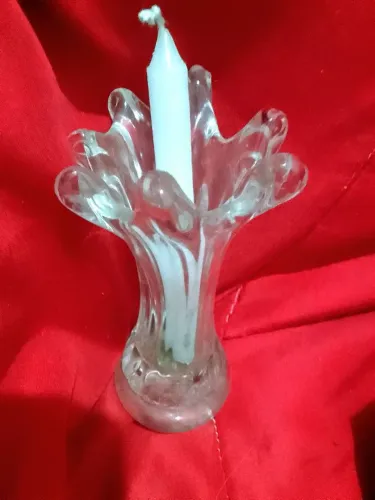 Castiçal de Vidro Artístico Soprado | Design Orgânico | Vintage Década de 80