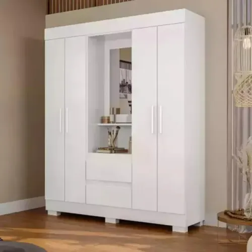 "Funcionalidade e Estilo: Guarda-Roupa Capelinha Isabely com Espelho, Pés e 4 Portas"