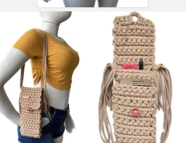 Bolsa de Ombro Crochê Bege