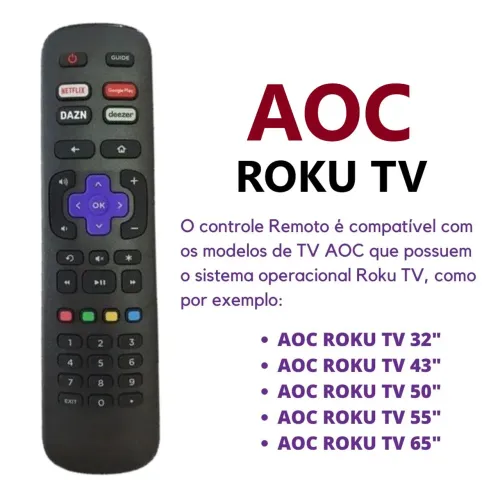 Controle Remoto AOC Semp Philco Roku TV