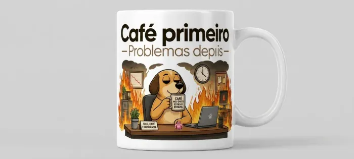 Caneca de Cerâmica "Café Primeiro, Problemas Depois" - 325ml