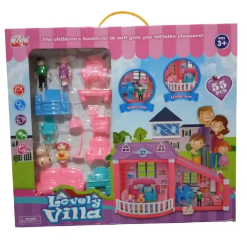 Casa de brinquedo Vila Lovely 55 peças Boneca Boneco Casinha Acessórios
