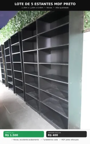 Lote 5 Estantes MDF Preto Novas 2,30x1,20x0,40 - Aceito Avulsa