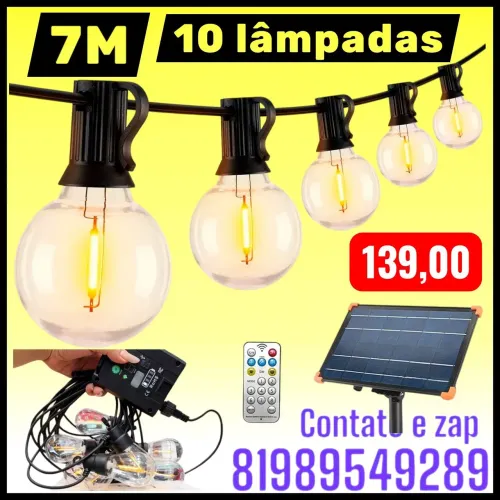 10 Luzes De Corda Solar Impermeáveis Brancas Quentes 7M
