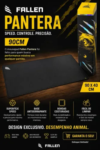 Mouse Pad Gamer Fallen Pantera 90cm - Speed, Precisão e Controle - R$ 180,00