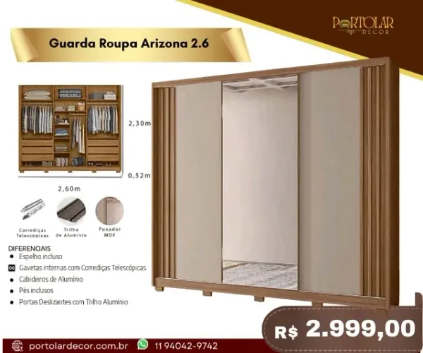 Guarda Roupa Arizona 2.6, a pronta entrega 