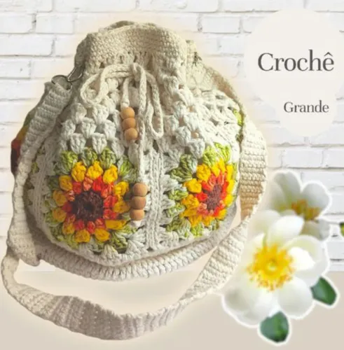 Bolsa crochê Girassol tamanho GG