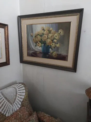 QUADRO ANTIGO VASO COM FLORES