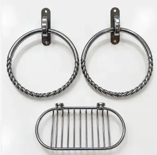 Kit Acessórios para Banheiro 3 Peças Cromado - 2 Porta Toalhas Argola + Saboneteira