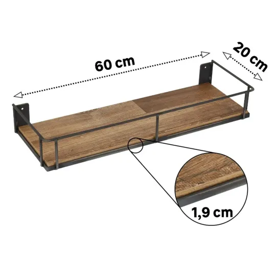 Prateleira com Suporte 60x20cm Madeira e Metal + Nicho 30x30x20cm
