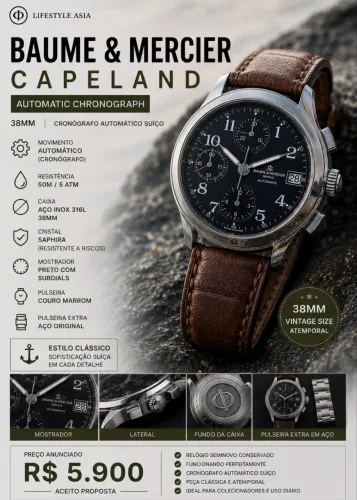 Relógio Baume & Mercier Capeland Cronógrafo Suíço