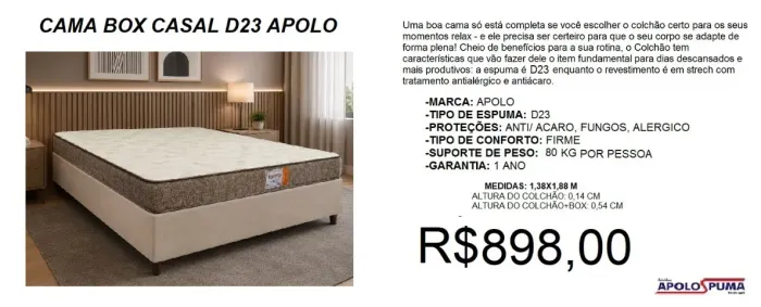 Cama box casal com colchão espuma d23 apolo - frete grátis