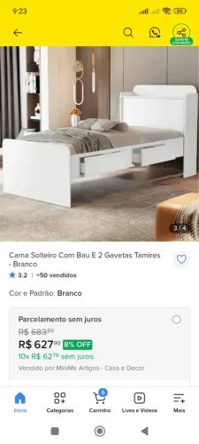 Cama solteiro com gavetas 
