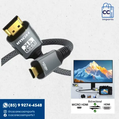 Cabo Micro HDMI para HDMI 4K 60Hz - Bidirecional, 2.0, Trançado... | Novo | Pronta Entrega