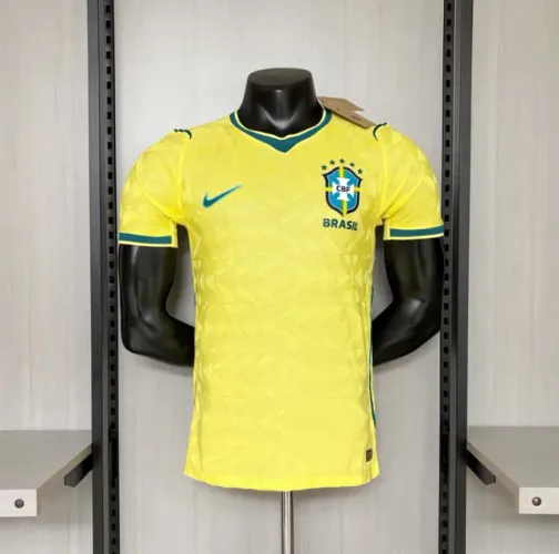 Camisa Brasil I 2026 Copa do Mundo Masculino Jogador - Amarelo
