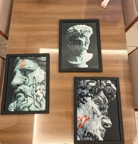 Kit 3 Quadros Decorativos para Sala Quarto Escritório Grafite Grego Arte de Rua