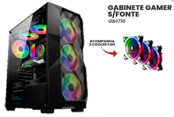 Gabinete Gamer GB1710 Com Lateral de Vidro Temperado 3 Fans RGB Inclusas - Hayom