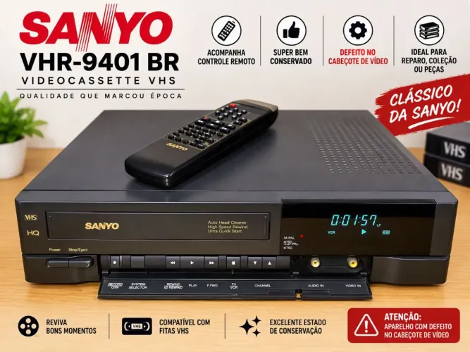Video Cassete VCR Sanyo modelo VHR-9401 BR com defeito no cabeçote ler descrição