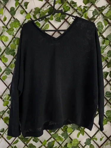 Blusa Feminina Tricot Preta Manga Longa Chifon