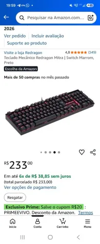 Teclado Mecânico Redragon Mitra | Switch Marrom, Preto