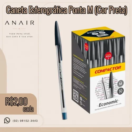 Caneta Esferográfica Ponta M (Cor Preta)