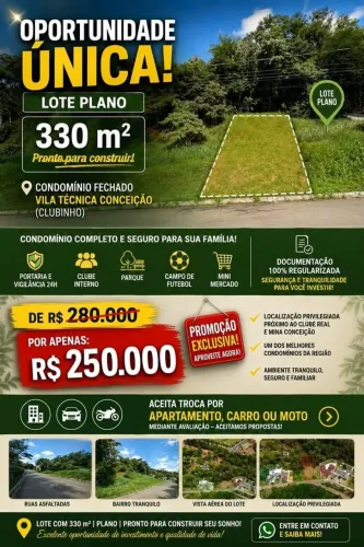 Abaixei o preço, Oportunidade , Vendo/troco Lote condomínio Vila Tecnica Conceiçao 332 M