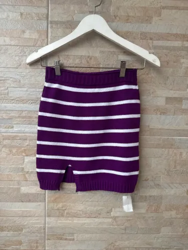 Saia de Tricô Listrada - Roxo com Branco, tamanho M