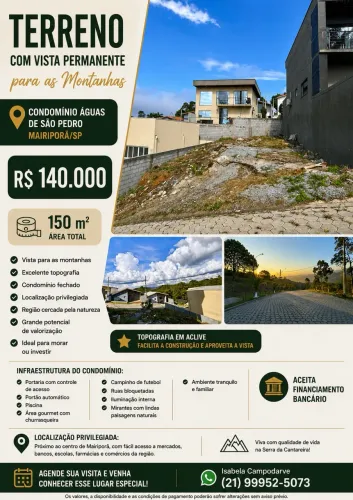 TERRENO PARA VENDA - MAIRIPORÃ - CONDOMÍNIO ÁGUAS DE SÃO PEDRO