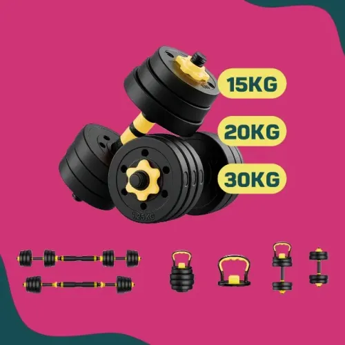 Halter Barra Kettlebell Kit Musculação 6 Em 1 Anilha 30kg
