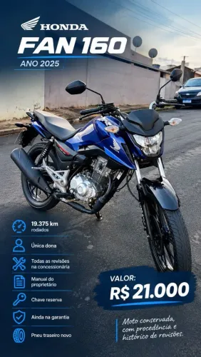 Fan 160 única dona , com todas as manutenções feitas na Honda, e ta na garantia