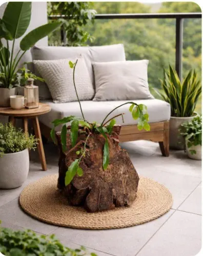 Tronco Ornamentação Cacto Orquidea e Samambaia em tronco 