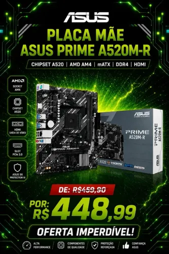 Placa Mãe ASUS Prime A520M-R, Chipset A520, AMD AM4, mATX, DDR4, HDMI - 90MB1H60-M0EAY0