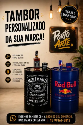 Tambor decorativo personalizado casa bar adega barril