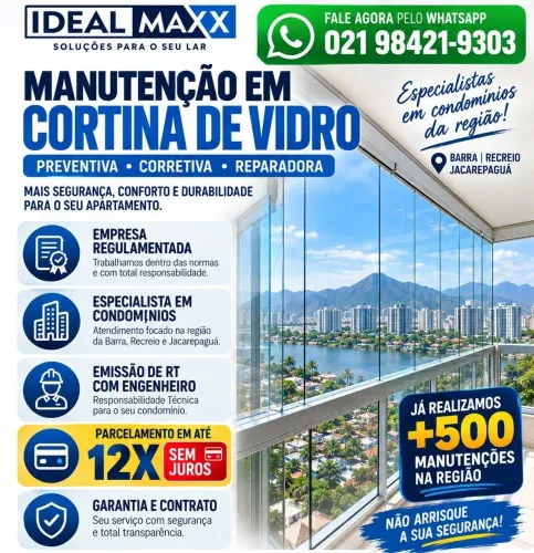 Manutenção Cortina de Vidro | Garantia | Até 12x Sem Juros