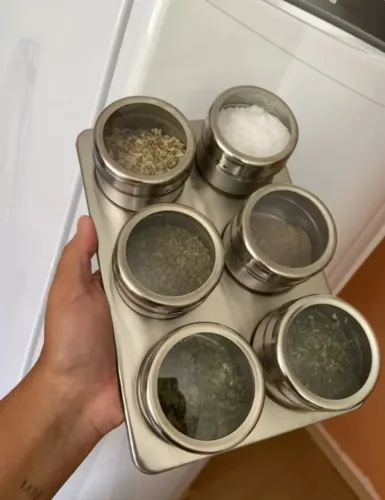 Porta Condimento Inox Magnético - 6 potes com Imã Geladeira