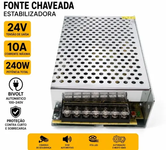 Fonte Chaveada Estabilizadora 24v 10a 240w Bivolt