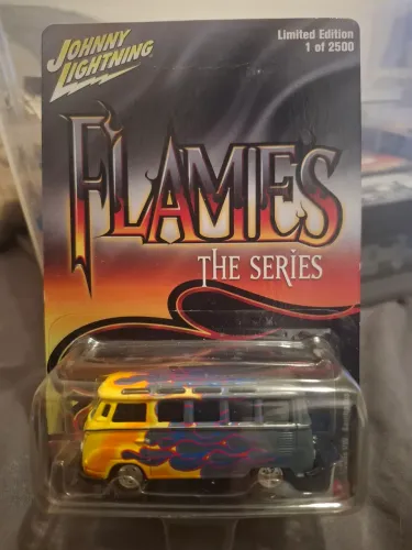 VW 1960s Samba Bus Flames The Séries Johnny Lightning