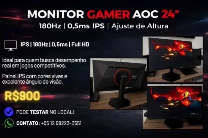 Monitor Gamer Ips Preto AOC 24G4/P 180Hz  Tempo de Resposta 0,5ms