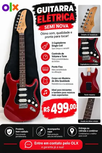 Guitarra Elétrica Vermelha - Excelente Oportunidade <br>Guitarra Elét