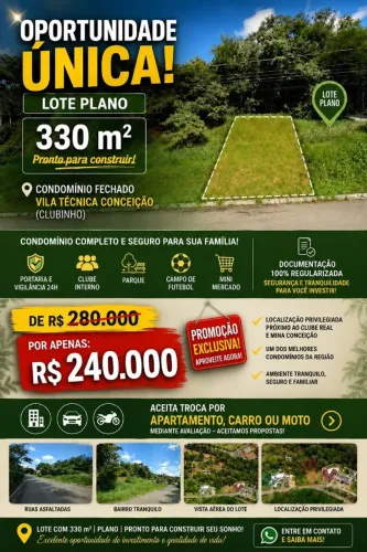 Abaixei o preço, Oportunidade , Vendo/troco Lote condomínio Vila Tecnica Conceiçao 332 M