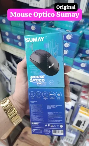 Mouse óptico com fio da marca Sumay, modelo SM-MO1308. Possui uma resolução de 1000 DPI