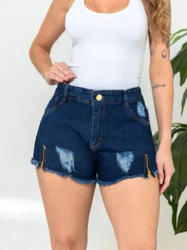 Shorts jeans feminino com puidos e zíper Tam 3638,40,42 apenas R$40,00 