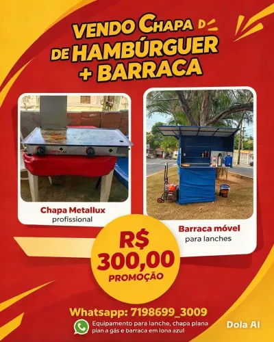 Venda Barraca+chapa de hambúrguer